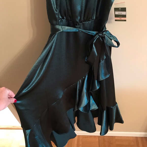 Green Satin Ruffle Dress - Picture 2 of 3